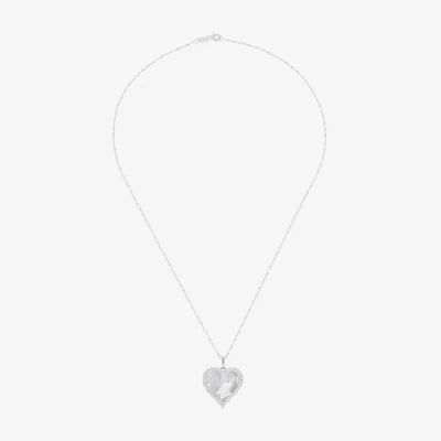 Womens White Mother Of Pearl Sterling Silver Heart 18 Inch Pendant Necklace