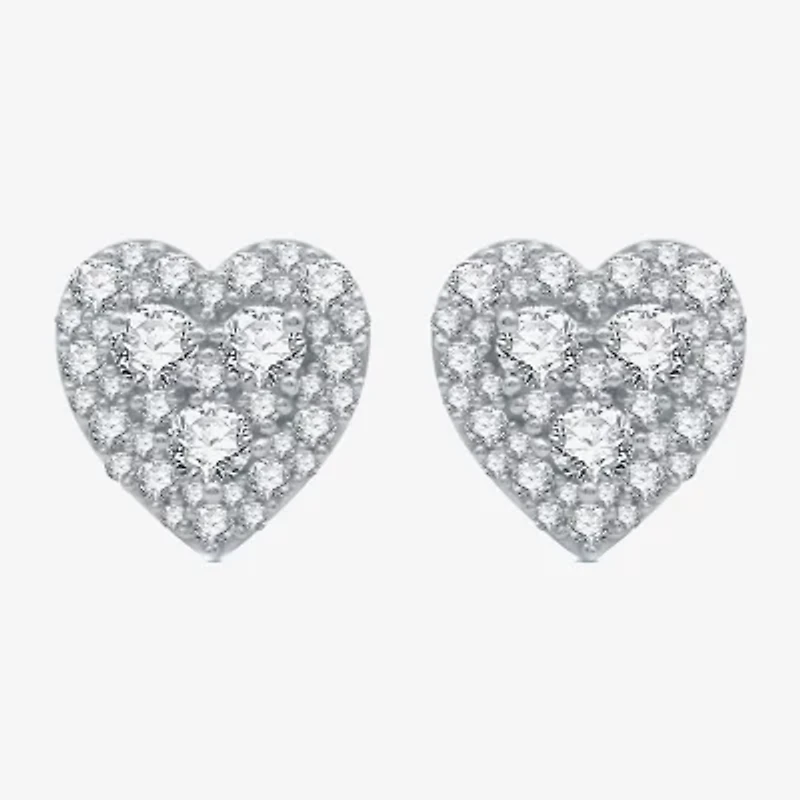 (H-I / I1) 1 CT. T.W. Lab Grown White Diamond Sterling Silver 10.9mm Heart Stud Earrings