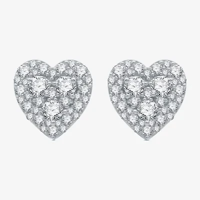 (H-I / I1) 1 CT. T.W. Lab Grown White Diamond Sterling Silver 10.9mm Heart Stud Earrings