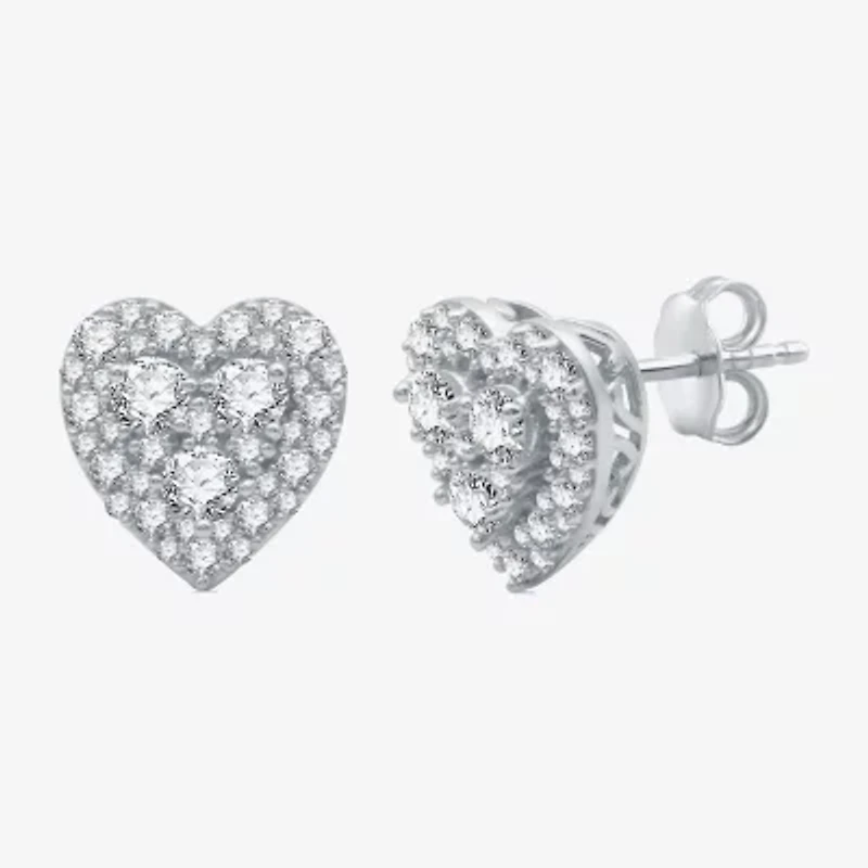 (H-I / I1) 1 CT. T.W. Lab Grown White Diamond Sterling Silver 10.9mm Heart Stud Earrings