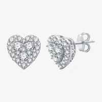 (H-I / I1) 1 CT. T.W. Lab Grown White Diamond Sterling Silver 10.9mm Heart Stud Earrings