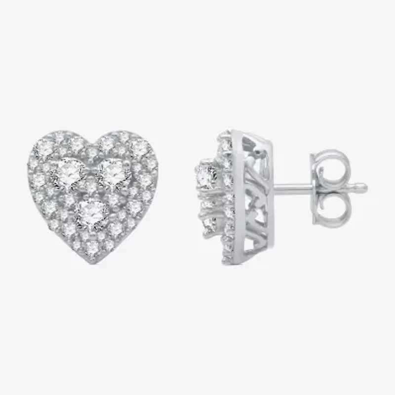 (H-I / I1) 1 CT. T.W. Lab Grown White Diamond Sterling Silver 10.9mm Heart Stud Earrings