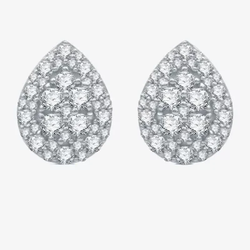 (H-I / I1) 1 CT. T.W. Lab Grown White Diamond Sterling Silver 12.7mm Pear Stud Earrings