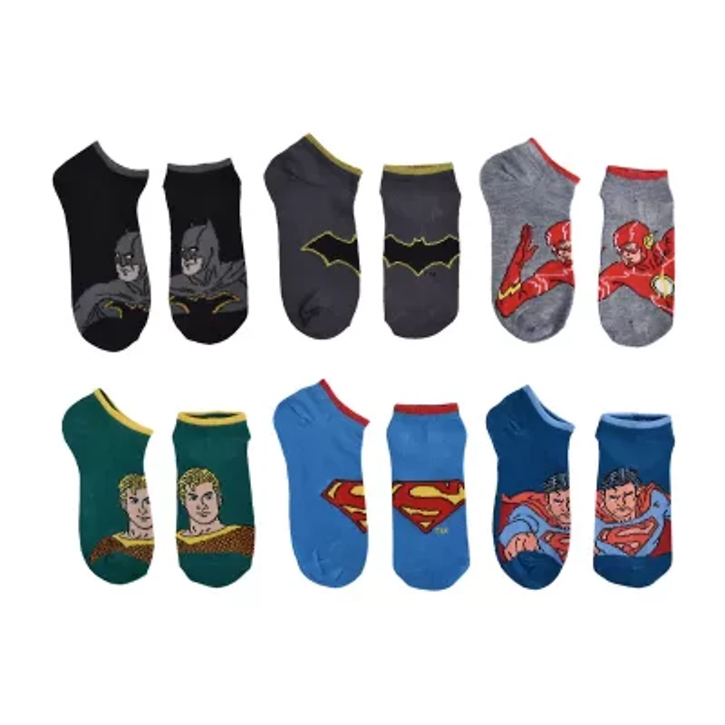 Little & Big Kid Boys Multi-Pack 6 Pair Justice League No Show Socks