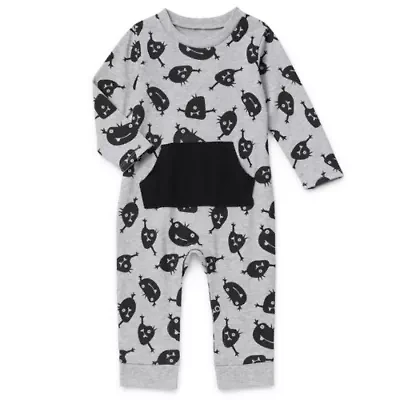 Okie Dokie Baby Boys Crew Neck Long Sleeve Rib Jumpsuit
