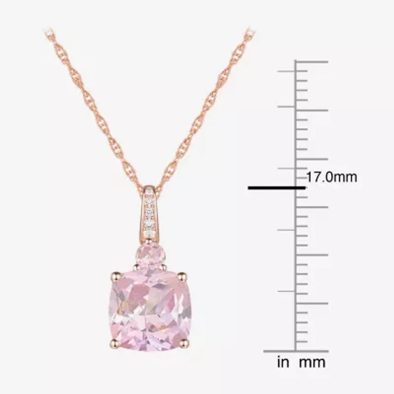Womens Lab Created Pink Sapphire 14K Rose Gold Over Silver Cushion 18 Inch Pendant Necklace