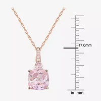 Womens Lab Created Pink Sapphire 14K Rose Gold Over Silver Cushion 18 Inch Pendant Necklace