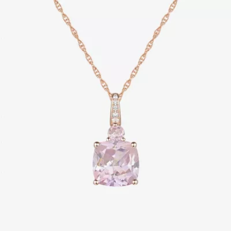 Womens Lab Created Pink Sapphire 14K Rose Gold Over Silver Cushion 18 Inch Pendant Necklace