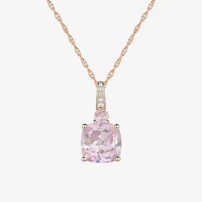 Womens Lab Created Pink Sapphire 14K Rose Gold Over Silver Cushion 18 Inch Pendant Necklace