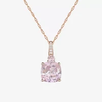 Womens Lab Created Pink Sapphire 14K Rose Gold Over Silver Cushion 18 Inch Pendant Necklace