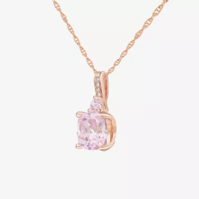 Womens Lab Created Pink Sapphire 14K Rose Gold Over Silver Cushion 18 Inch Pendant Necklace
