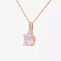 Womens Lab Created Pink Sapphire 14K Rose Gold Over Silver Cushion 18 Inch Pendant Necklace