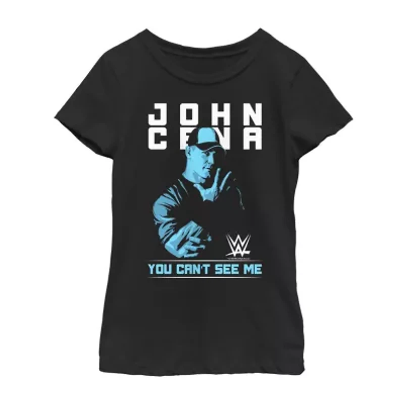 John Cena Little & Big Kid Girls Crew Neck Short Sleeve Regular Fit WWE Graphic T-Shirt