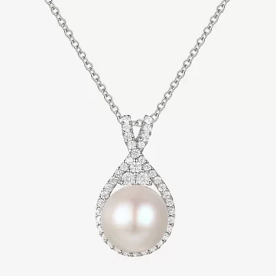 Womens Dyed White Cultured Freshwater Pearl Sterling Silver 18 Inch Pendant Necklace