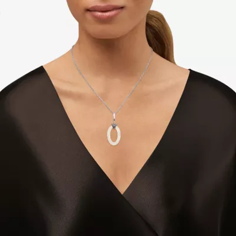 Limited Quantities! Womens Genuine White Mother Of Pearl Sterling Silver Oval 18 Inch Pendant Necklace