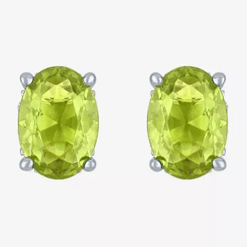 Genuine Green Peridot Sterling Silver 7mm Oval Stud Earrings