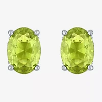 Genuine Green Peridot Sterling Silver 7mm Oval Stud Earrings