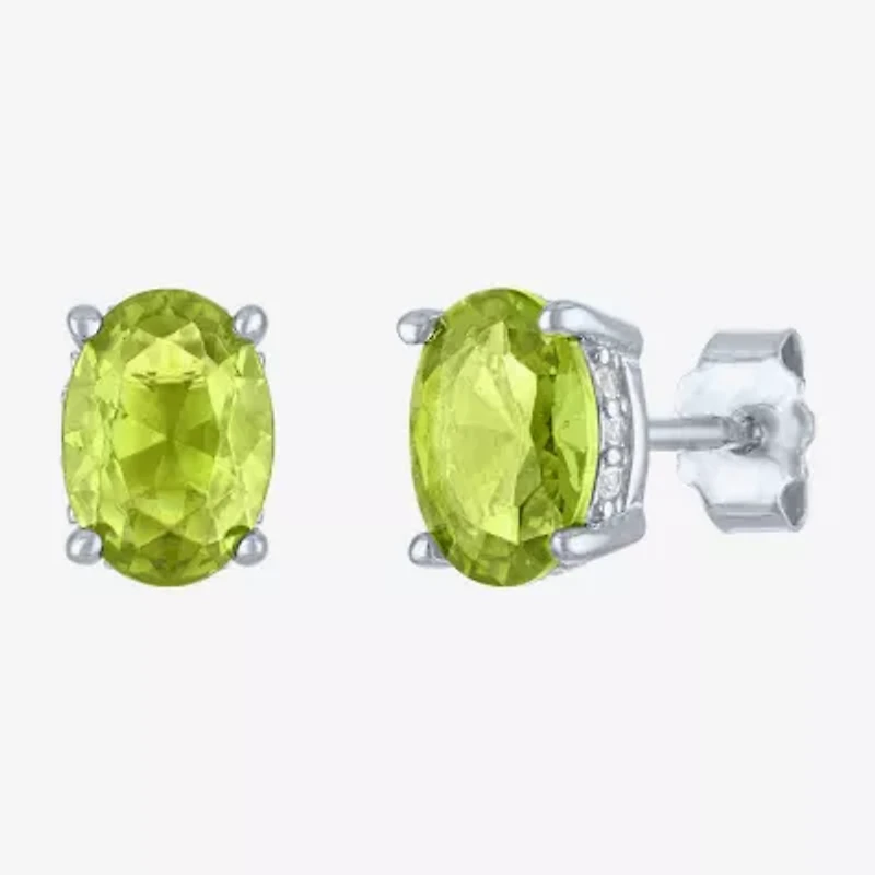 Genuine Green Peridot Sterling Silver 7mm Oval Stud Earrings