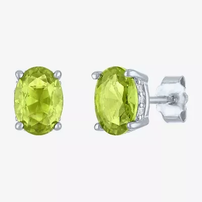 Genuine Green Peridot Sterling Silver 7mm Oval Stud Earrings