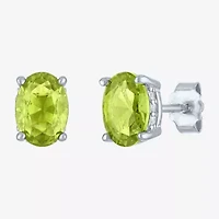 Genuine Green Peridot Sterling Silver 7mm Oval Stud Earrings