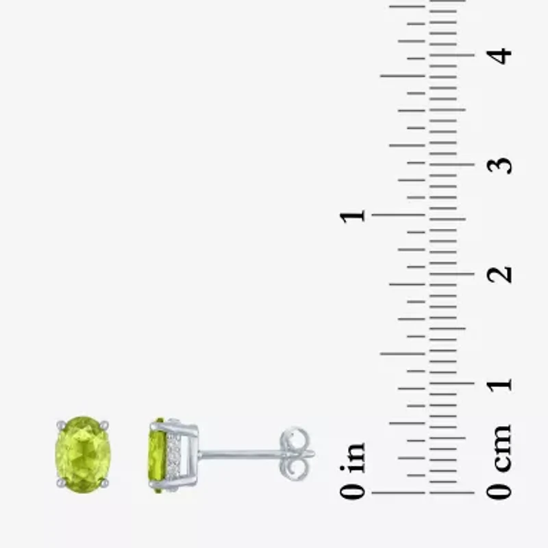 Genuine Green Peridot Sterling Silver 7mm Oval Stud Earrings