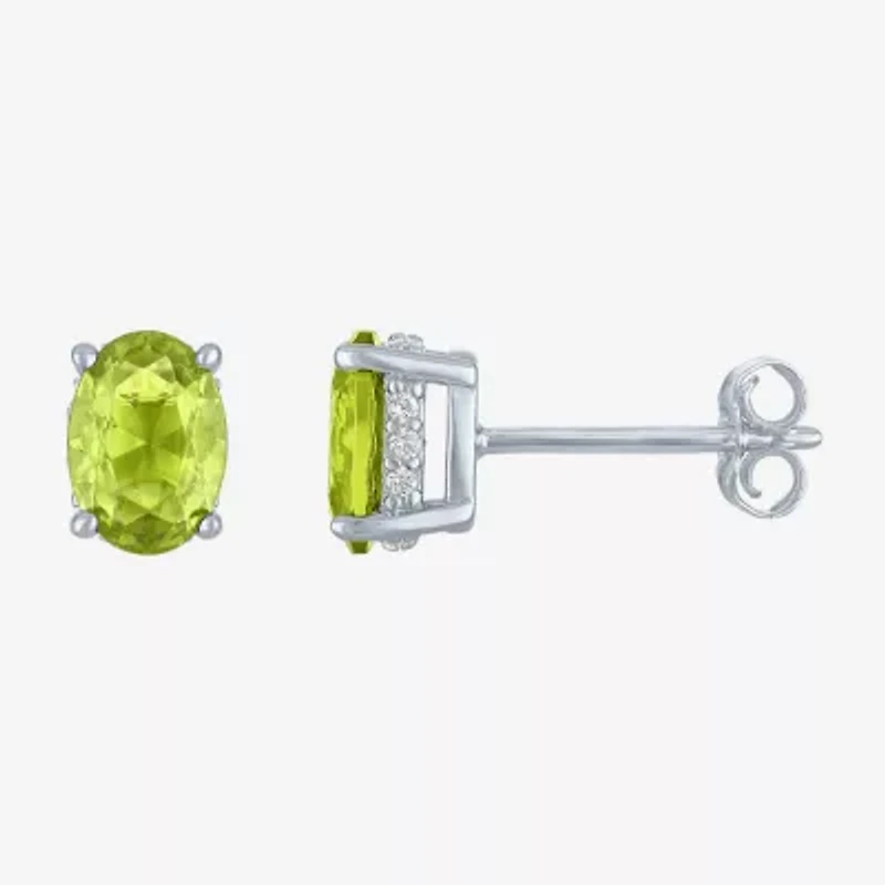 Genuine Green Peridot Sterling Silver 7mm Oval Stud Earrings