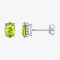 Genuine Green Peridot Sterling Silver 7mm Oval Stud Earrings
