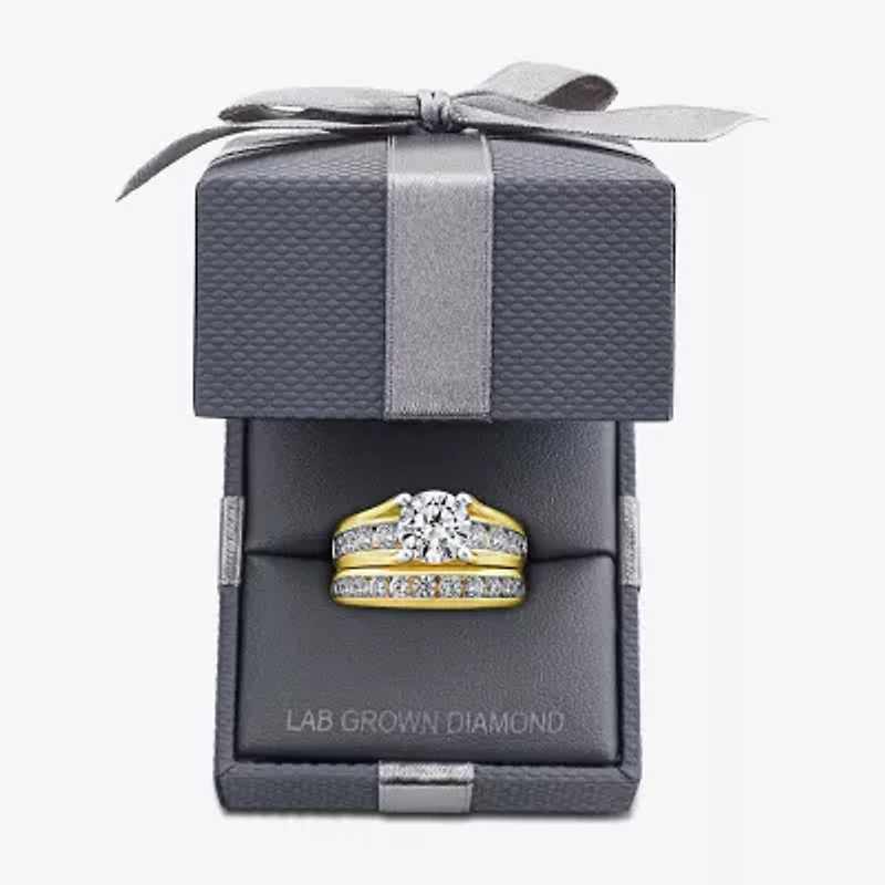 (G / Si1-Si2) Womens 4 CT. T.W. Lab Grown White Diamond 10K Gold Round Side Stone Bridal Set