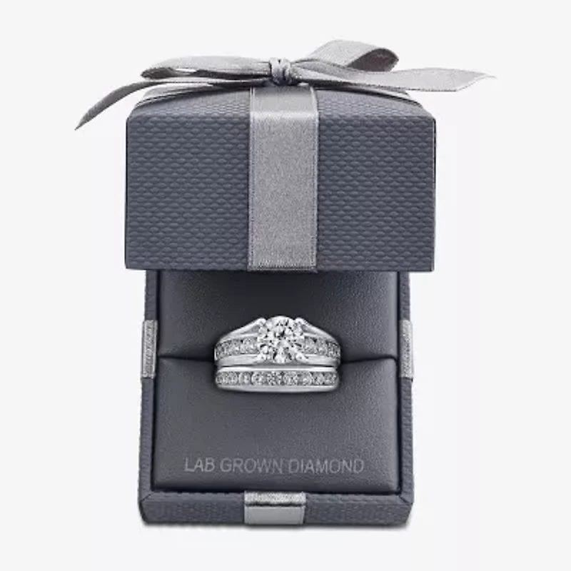(G / Si1-Si2) Womens 4 CT. T.W. Lab Grown White Diamond 10K Gold Round Side Stone Bridal Set