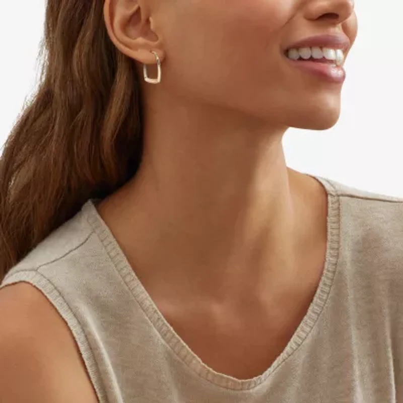 Womens 14K Gold 21.4mm Rectangular Hoop Earrings
