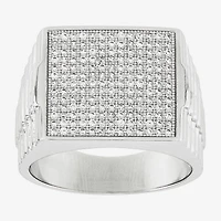 Mens Cubic Zirconia Sterling Silver Square Fashion Ring