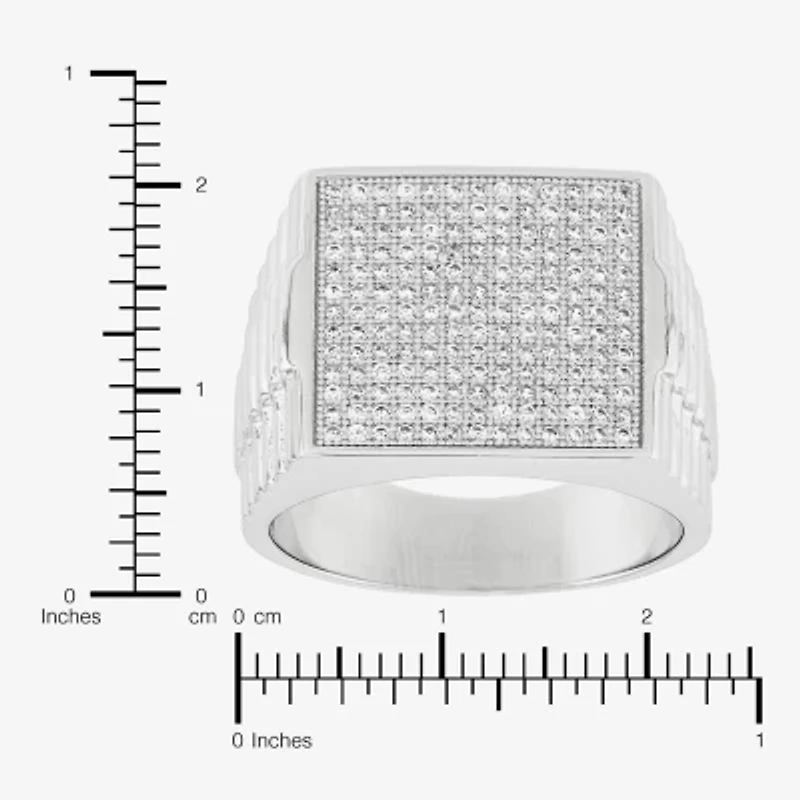 Mens Cubic Zirconia Sterling Silver Square Fashion Ring