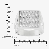 Mens Cubic Zirconia Sterling Silver Square Fashion Ring