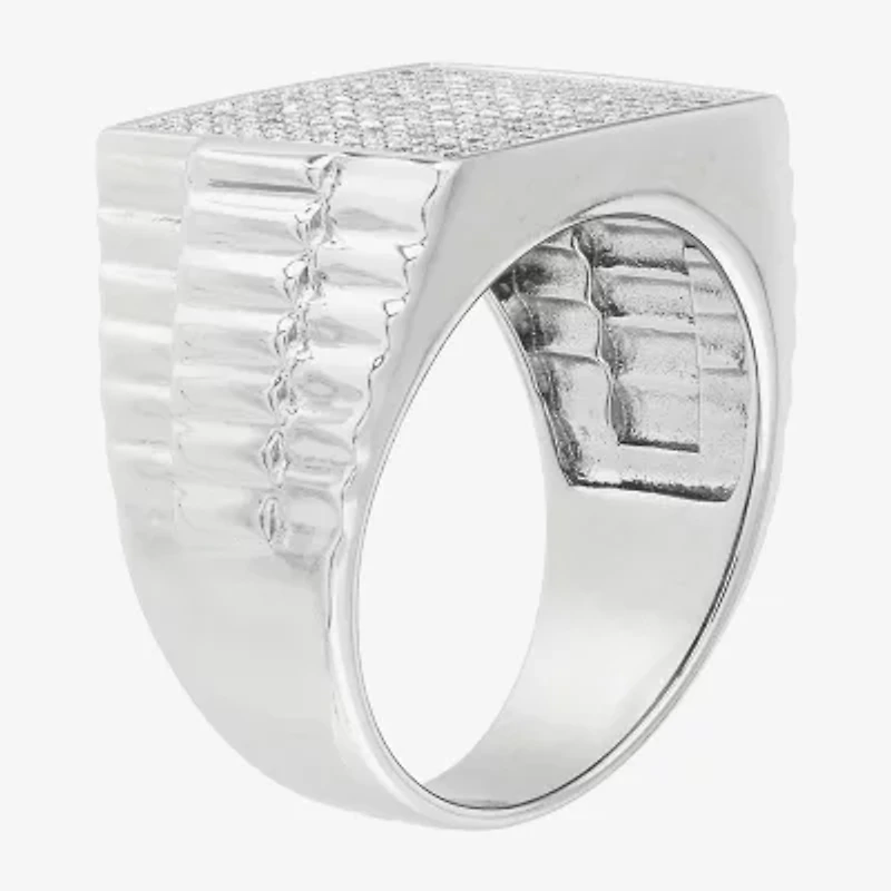 Mens Cubic Zirconia Sterling Silver Square Fashion Ring