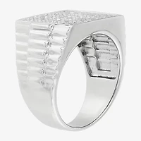 Mens Cubic Zirconia Sterling Silver Square Fashion Ring