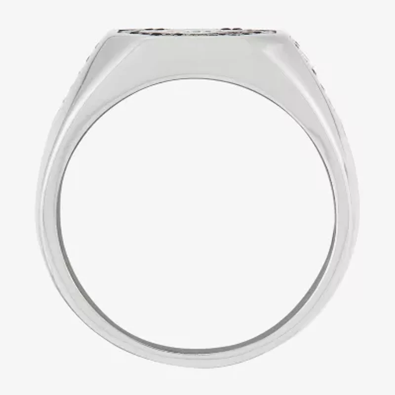 Mens Black Cubic Zirconia Sterling Silver Diamond Fashion Ring