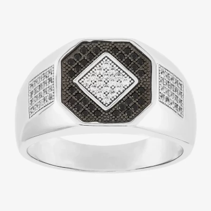 Mens Black Cubic Zirconia Sterling Silver Diamond Fashion Ring