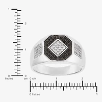 Mens Black Cubic Zirconia Sterling Silver Diamond Fashion Ring