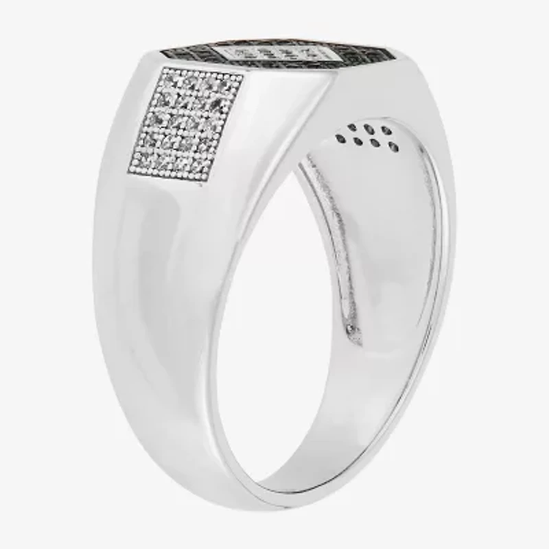 Mens Black Cubic Zirconia Sterling Silver Diamond Fashion Ring