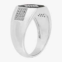 Mens Black Cubic Zirconia Sterling Silver Diamond Fashion Ring