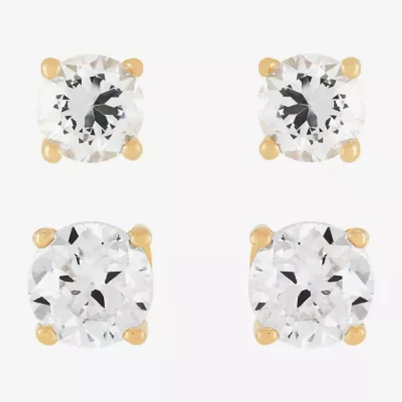 Limited Quantities! Womens Cubic Zirconia 18K Gold Over Silver Round 2 Pair Earring Set