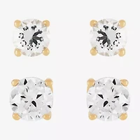 Limited Quantities! Womens Cubic Zirconia 18K Gold Over Silver Round 2 Pair Earring Set