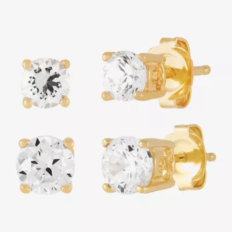 Limited Quantities! Womens Cubic Zirconia 18K Gold Over Silver Round 2 Pair Earring Set