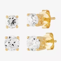 Limited Quantities! Womens Cubic Zirconia 18K Gold Over Silver Round 2 Pair Earring Set
