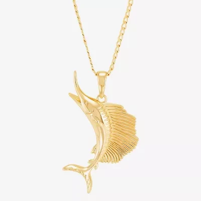 Limited Quantities! Sword Fish Womens 14K Gold Over Silver 22 Inch Pendant Necklace