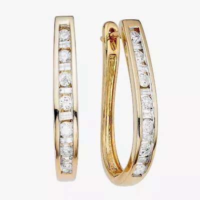 1/2 CT.T.W. Natural Diamond 10K Yellow Gold Hoop Earrings