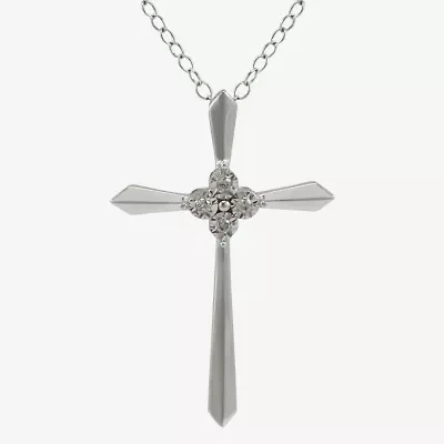 Diamond-Accent Cross Pendant Necklace 10K White Gold