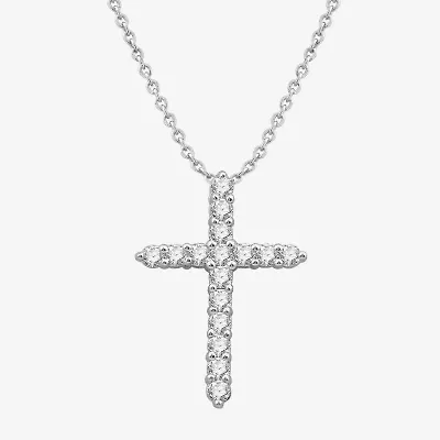 (H-I / I1) Womens 1/2 CT. T.W. Lab Grown White Diamond 10K Gold Cross Pendant Necklace