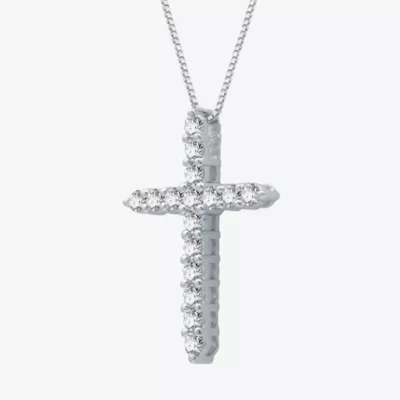 (H-I / I1) Womens 1/2 CT. T.W. Lab Grown White Diamond 10K Gold Cross Pendant Necklace