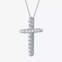 (H-I / I1) Womens 1/2 CT. T.W. Lab Grown White Diamond 10K Gold Cross Pendant Necklace